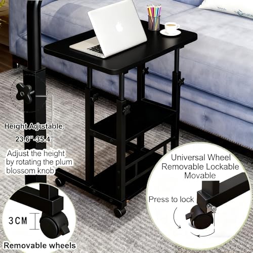 VebaCidi Medical Overbed Bedside Table with Two Shelves and Wheels (Hospital and Home Use), 31 1/2" Desk with Non Tilt Wooden Top, Adjustable Height (Black Desktop and Legs) - Image 7