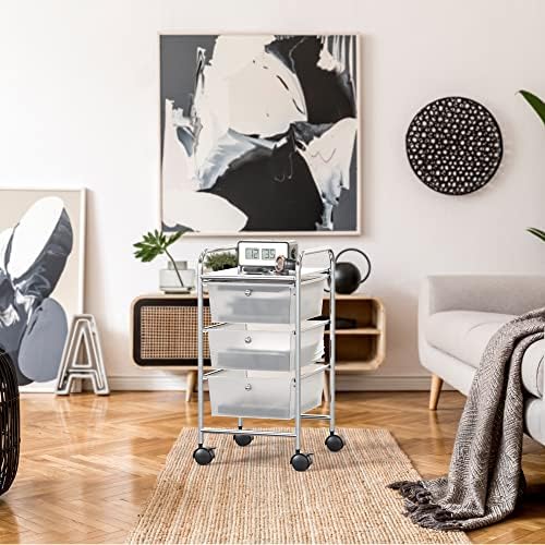 Simple Houseware 3 Drawers Rolling Utility Cart Art Craft Organizer, Chrome - Image 6