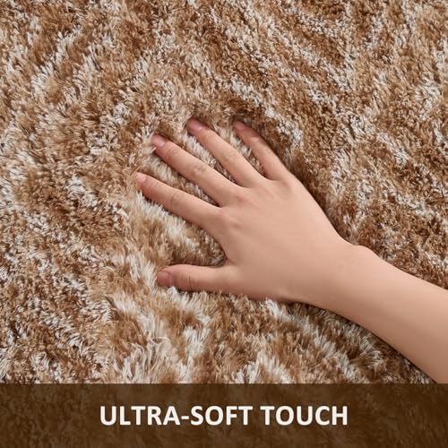 Ophanie Area Rugs for Bedroom Living Room,Color Brown and White,Size 6' x 9',Shape Rectangular - Image 2