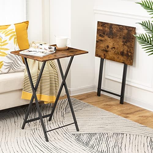 HOOBRO Folding TV Table, TV Tray, Stable Snack Table for Small Space, Portable Sofaside Desk, Easy Assembly and Storage, Ideal for Snacks and Meals in Living Room, Rustic Brown and Black BF15BZ01 - Image 2