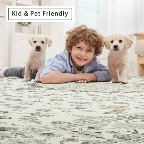 8x10 Washable Area Rugs for Living Room,Bedroom,Dining Room - Green Retro - Image 6