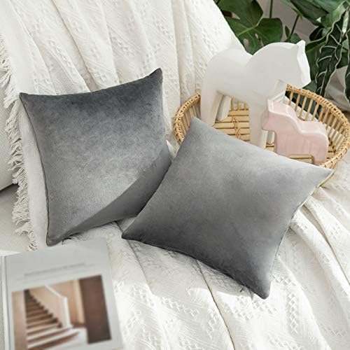 MIULEE Velvet Throw Pillow Covers 12x12 Inch Pack of 2 Medium Gray by MIULEE