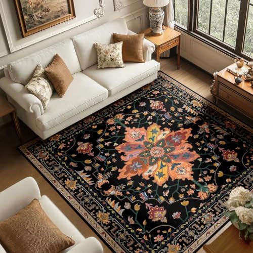 RELEANY Washable Area Rug, Square 7'x7', Black/Colorful - Image 2