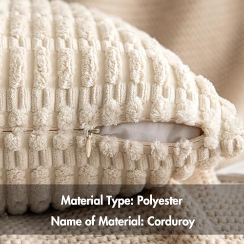 MIULEE Corduroy Decorative Throw Pillow Covers 20x20 Cream White Pack of 2 - Image 6