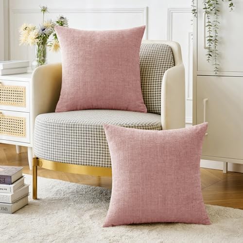 MIULEE Soft Chenille Throw Pillow Covers Blush Pink 20x20 Inch Pack of 2 - Image 5