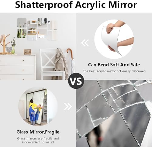 Shiftshade Wall Stickers - Unbreakable Self-Adhesive Mirror Tiles for Bedroom, Home, Gym, Door - Acrylic Shatterproof Sheets, Panels (8x8 Inch, 4 Pcs) - Image 4