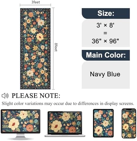 DUKINO 3x8 Kitchen Runner Rug, Washable Rug for Hallway Non Slip, Navy Blue - Image 2