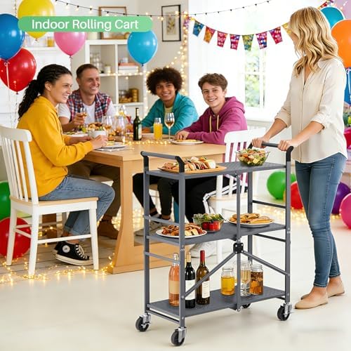 SNTD 3 Tier Rolling Cart, Metal Utility Cart on Wheels, Grey - Image 2