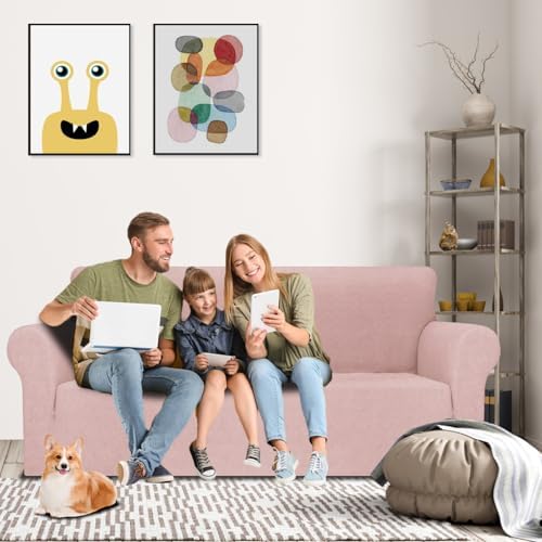 MAXIJIN Couch Covers for 3 Cushion Couch Sofa (71"-91"), 1-Piece Stretch Sofa Cover Slipcover Furniture Protector with Elastic Bottom for Kids,Dogs (Large, Diamond Pattern Dusty Pink) - Image 3