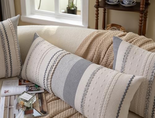 Cethom Boho Lumbar Pillow Covers 14x36 Inch Long, Grey Textured Decorative Couch Pillow Cases for Farmhouse Home Decor, Accent Cushion Cover for Sofa, Bed, Living Room, Bedroom, Pack of 1 - Image 3