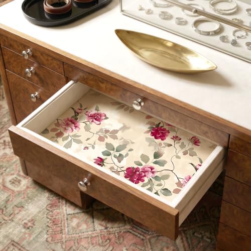 CRE8TIVE Beige Chinoiserie Peony Floral Peel and Stick Wallpaper 12"x118" | Non‑Woven Magenta Pink Floral Contact Paper for Cabinets, Self Adhesive Removable Leaf Flower Wall Mural for Bedroom Bathroom - Image 2