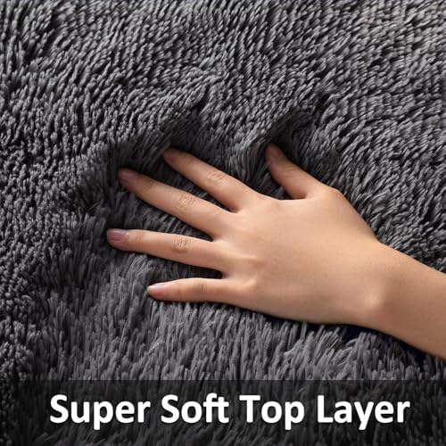Ophanie Small Rug Washable Non Slip Throw Bedside Area Rugs, Fluffy Soft Mini Bedroom Carpet, 1.5x2.5，1.5x4 and 1.5x5 Rug Set, 3 Piece Grey with Over 99 pcs Pile fibers - Image 3