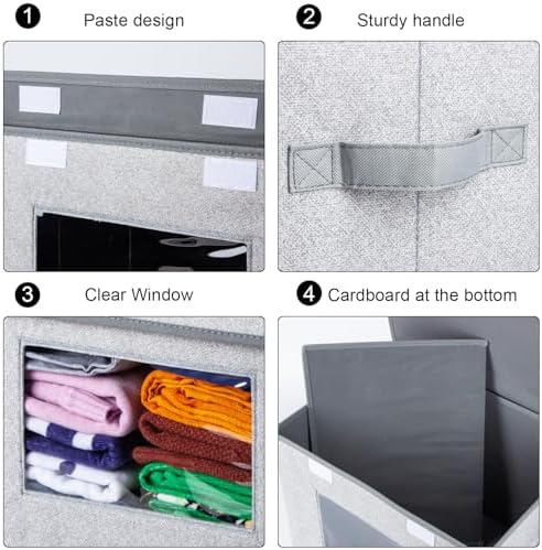 Univivi Larger Fabric Collapsible Storage Bins, Foldable Storage Boxes with Lids, Storage Cube Organizer Basket for Home, Closet, Bedroom(Gray, 17“ x 12” x 12") - Image 4