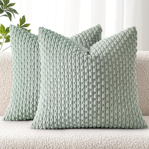 MIULEE Decorative Throw Pillow Covers 18x18 Greyish Green Textured Corduroy by MIULEE
