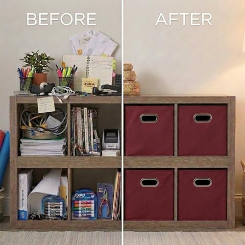 Household Essentials Fabric Storage Bins 6 Piece Set, Burgundy - Image 7