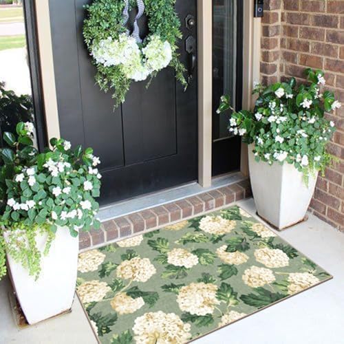 Front Door Mat Outside Entrance - 2x3 Sage Green Floral Entry Rug - Image 4