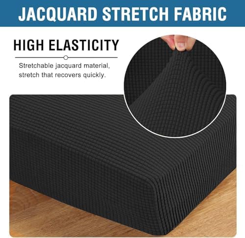 H.VERSAILTEX Super Stretch Individual Chaise Cover Sectional Couch Covers for L Shaped Sofa Both Left/Right Featuring Thick Jacquard Textured Twill Fabric (1 Piece Chaise Cover Large, Black) - Image 4