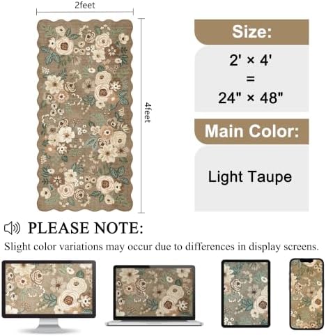 DUKINO 2x4 Rug for Entryway, Floral Washable Kitchen Rugs, Light Taupe - Image 2