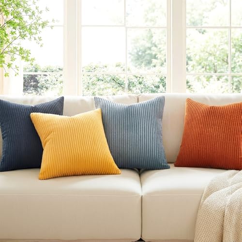 Topfinel Corduroy Pillow Covers 20x20 Blue and Orange Decorative Boho Pillow Covers for Couch Bed Accent Modern Pillowcase Sofa Livingroom Home Decor - Image 3