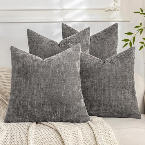 Set of 4 Soft Textured Decorative Throw Pillow Covers 20x20 Inch Cozy Farmhouse Cushion Cover Square Accent Pillow Cases for Bed Couch Sofa Living Room, Grey by Cozoomy