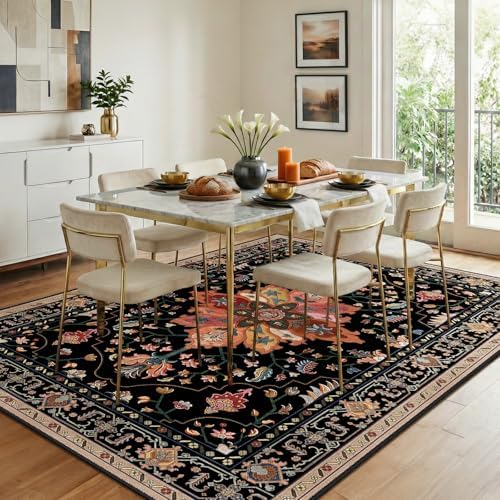 RELEANY Washable Area Rug, 8'x10', Black/Colorful - Image 3