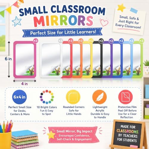 Dandat 10 Pcs 6x4 Shatter Proof Unbreakable Kids Mirrors, Bright Colors - Image 2