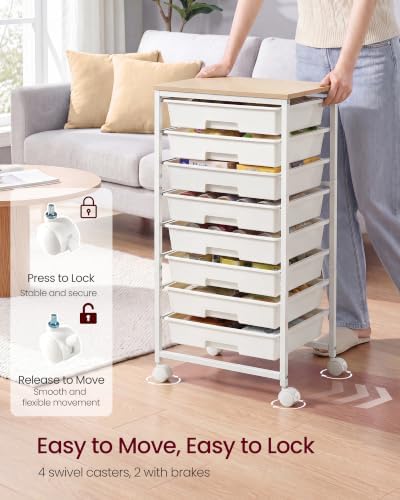 VASAGLE Rolling Cart with Drawers, Craft Organizers and Storage, White - Image 5