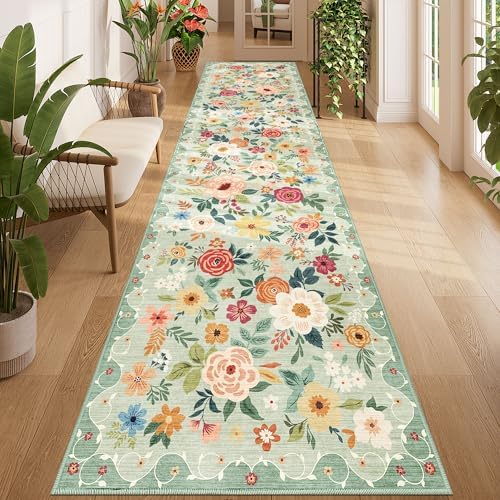 DUKINO 3x12 Washable Runner Rug, Long Hallway Runner Rug Non Slip, Green by DUKINO