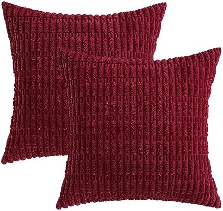 MIULEE Corduroy Decorative Throw Pillow Covers 20x20 Burgundy Pack of 2 - Image 6