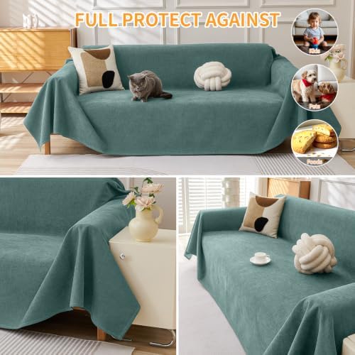 Deep Dream Cat-Scratch Resistant Couch Cover, Waterproof Sofa Cover for 3 Cushion Couch Washable, Pet Friendly Couch Protectors Anti Slip Thickened Love Seat Slipcovers for Dogs Pets,91" x 118",Green - Image 5