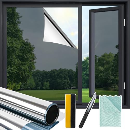 Niviy One Way Window Privacy Film with Installation Tools, Mirror Film Daytime Privacy Heat UV Blocking Glass Tinting for Office 23.6 x 118 Inches, Silver by Niviy