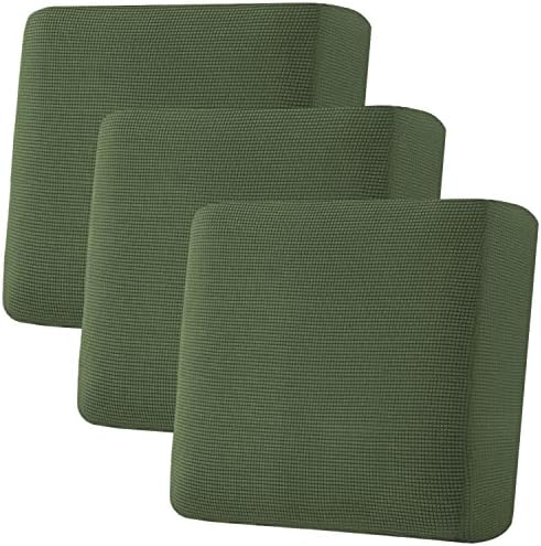 H.VERSAILTEX Super Stretch Individual Seat Cushion Covers - Sofa & Couch Cushion Slipcover Sets - Thick Jacquard Textured Twill Fabric (3 Piece XL Sofa Cushion Covers, Bronze Green) by HVERSAILTEX