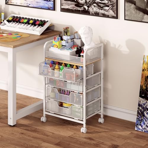 5-Tier Craft Organizer Cart with 5 Sets of DIY Dividers,Craft Organizers and Storage with Drawers,Lockable Wheels Rolling Utility Cart on Wheels,Art Supply Organizer,Ideal for Studio,Office,White - Image 6