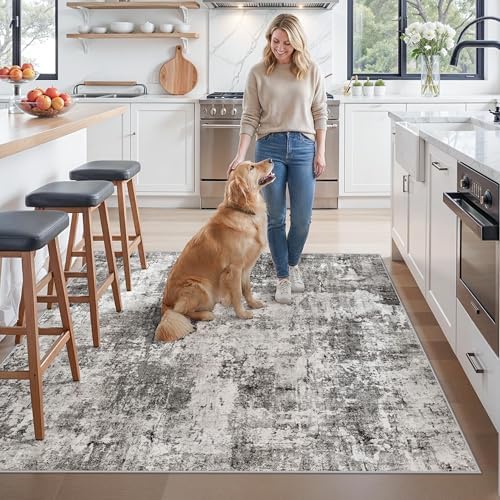Square Area Rug for for Kitchen Dining Room 6x6 Washable, Grey - Image 3