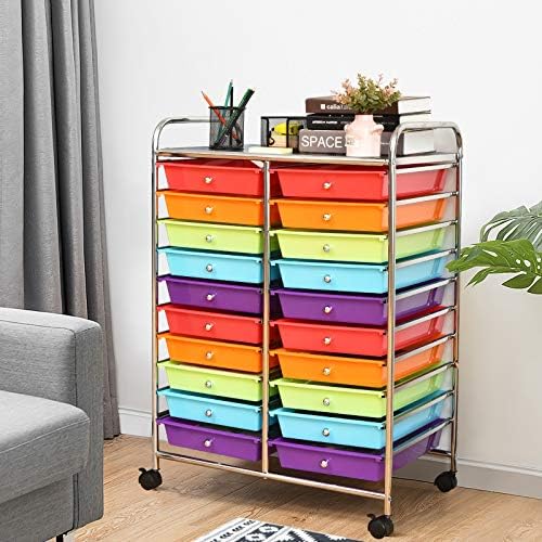 Giantex 20-Drawer Storage Drawer Cart, Rolling Organizer Cart for Office School Tools Scrapbook Paper, Utility Rack on Wheels (Multicolor) - Image 4