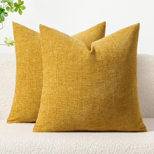 MIULEE Soft Chenille Throw Pillow Covers Mustard Yellow 20x20 Pack of 2 by MIULEE
