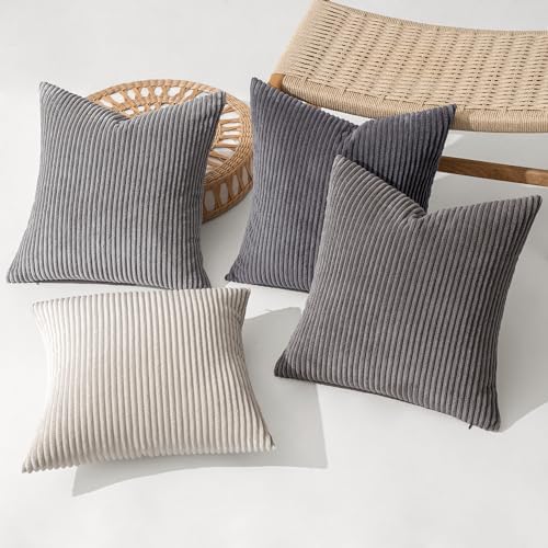 MIULEE Soft Corduroy Decorative Throw Pillow Covers Neutral Grey 18x18 - Image 2