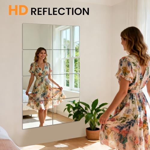12Pcs 12″×14″ Glass Gym Mirror for Home Gym, HD Wall Mirror Tiles for Home Gym, Bedroom, Living Room, Door, Closet - Image 2