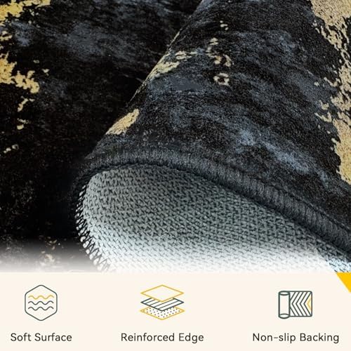 RELEANY Washable 7'x10' Abstract Area Rug for Living Room Black Gold - Image 3