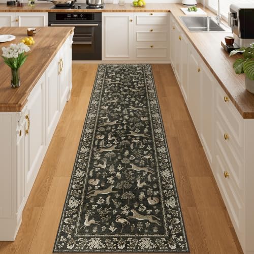 DUKINO 2x8 Washable Runner Rug, Non Slip Animal Kitchen Rug, Charcoal Black - Image 5