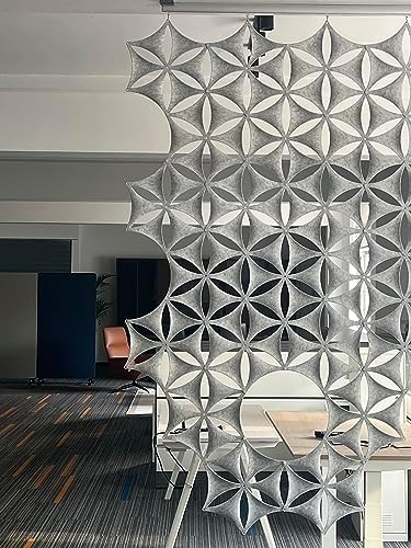 Hanging Room Divider-12Pcs 3D DIY Hexagram Felt Surface High Density Polyester Fiber Board Flower Venus 14"x12" Cut Room Home Office Decoratio Screen Partition(Silver Grey) - Image 5