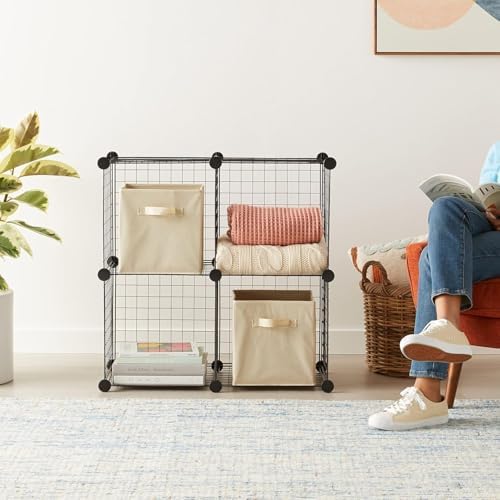 Amazon Basics 4 Cube Wire Grid Storage Organizer, Closet Organizer and Shelves, Stackable, Space-Saving, Easy to Assemble, 14"x14"x14", Black - Image 2
