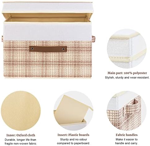 TYEERS Collapsible Storage Bins with Lids, Patchwork Design, Washable, Fabric Storage Boxes, 14.9x9.8x9.8 inches, 5 Pack, Camel Tan - Image 3