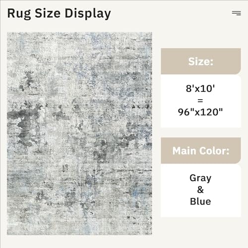 Soalmost Abstract Rug 8x10 Large Living Room Area Rugs Washable Gray/Blue - Image 5