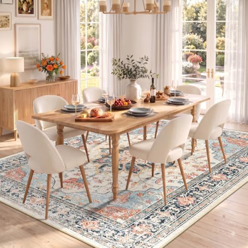RELEANY Washable Area Rug, 5'x7', Beige/Blue/Orange - Image 2