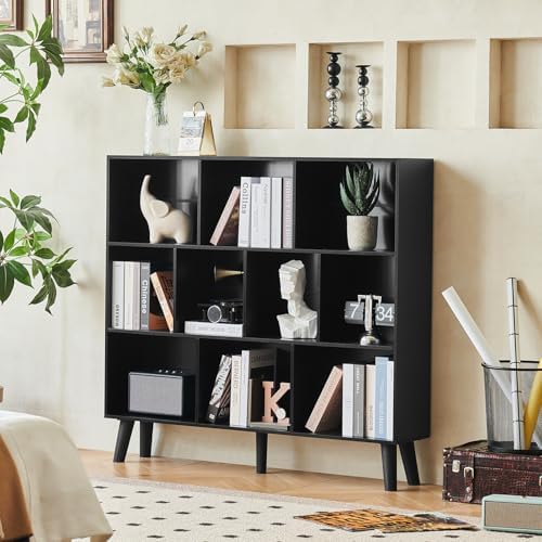 LEYAOYAO 8 Cube Bookshelf, Mid-Century Modern Book Shelf with Legs, Black - Image 4