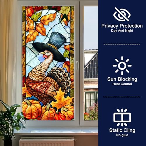 HOMETITUTE Thanksgiving Turkey Privacy Window Film Cling 17.7x39.3 PVC - Image 2