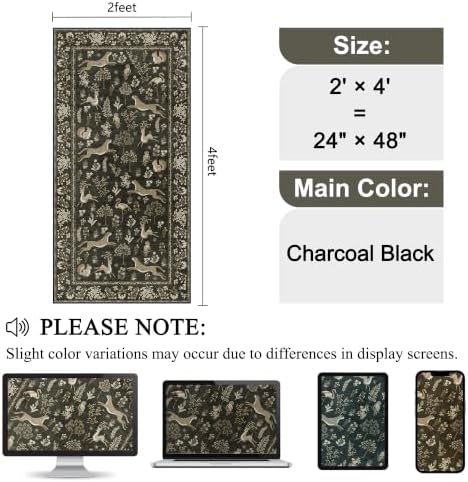 DUKINO 2x4 Rug for Entryway, Animal Washable Rug for Kitchen Charcoal Black - Image 2
