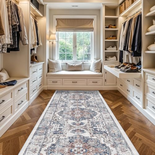4x12 Wide Hallway Runner Rug: Vintage Washable Soft Runners for Living Room Bedroom Water Resistant Carpet with Non-Slip Backing for Entry Kitchen Dining Room Thin Bathroom Floor Mat(Brick,4x12) - Image 3