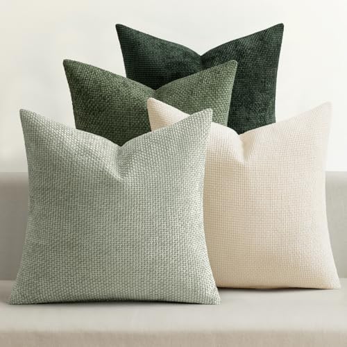 MIULEE Soft Decorative Chenille Euro Pillow Covers Green 22x22 Pack of 4 by MIULEE